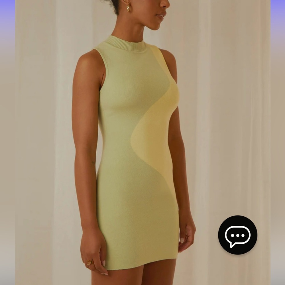 Peppermayo Two-Tone Light Green and Cream Knit Mini Dress - Picture 5 of 9